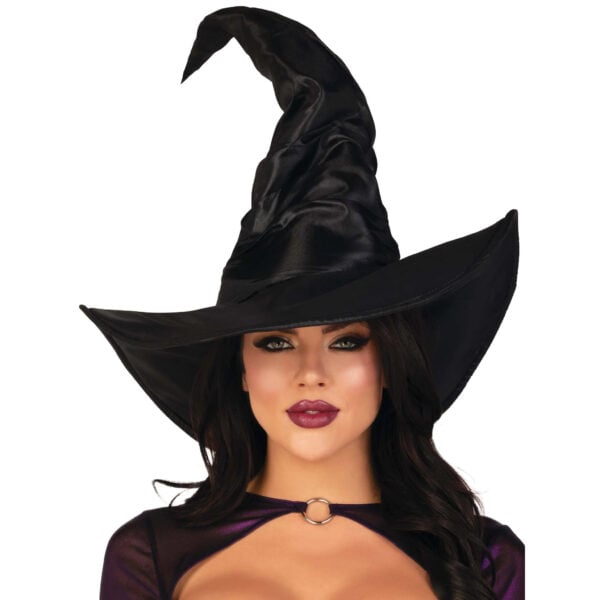 BLACK SATIN ROUCHED WITCH HAT - O/S