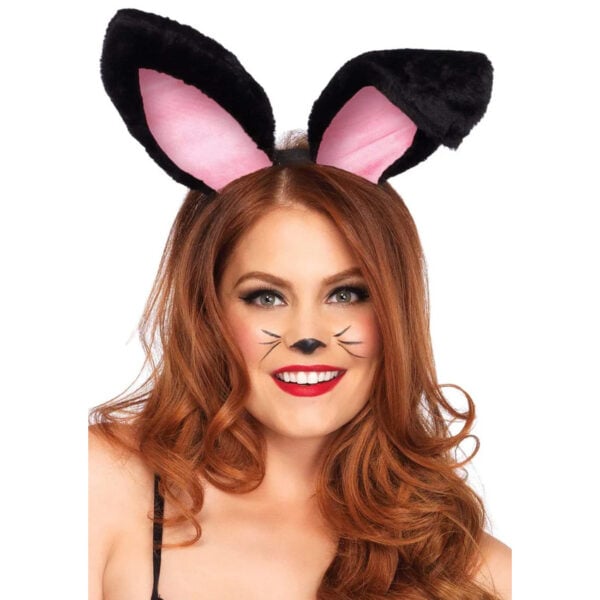 BLACK/PINK PLUSH BUNNY EARS  - O/S