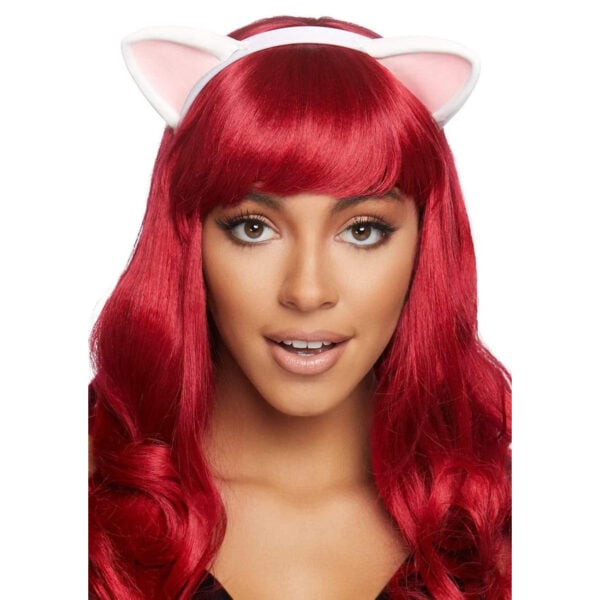 WHITE LATEX KITTY EAR HEADBAND - O/S
