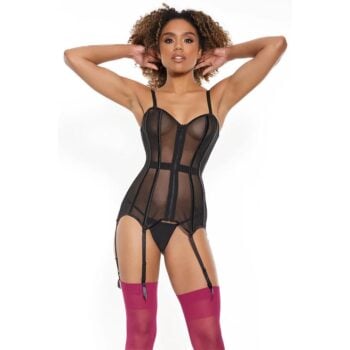 BLACK MESH ZIPPER FRONT CORSET